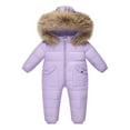 thumbnail image 1 of Ugoldhm Toddlers Snowsuit One Piece Faux Fur Hooded Jumpsuit Zipper Down Rompers Winter Warm Clothes, 1 of 4