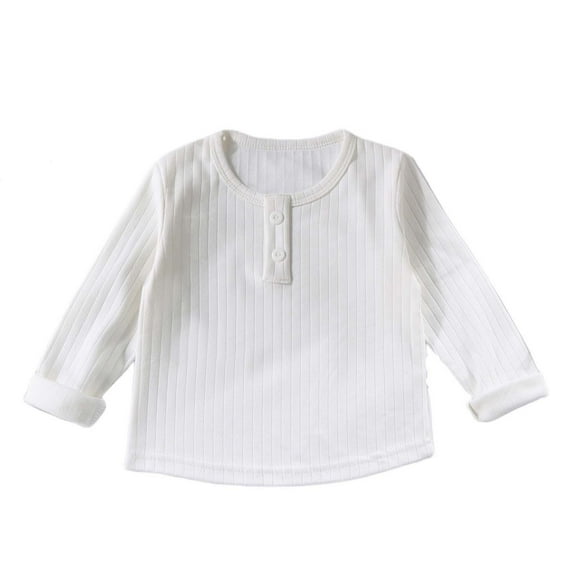 Ugoldhm Toddlers Sweaters Crewneck Ribbed Knit Long Sleeve Shirts Button Decor Fall Tees