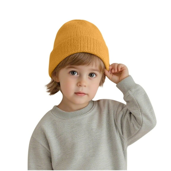 Ugoldhm Toddlers Warm Winter Beanie Hat - Solid Color Elastic Cuff Cotton Knit Hats for Outdoor Activity