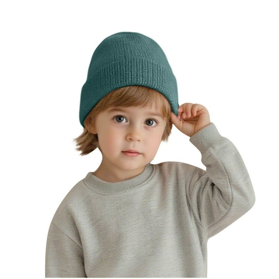 Ugoldhm Toddlers Warm Winter Beanie Hat - Solid Color Elastic Cuff Cotton Knit Hats for Outdoor Activity