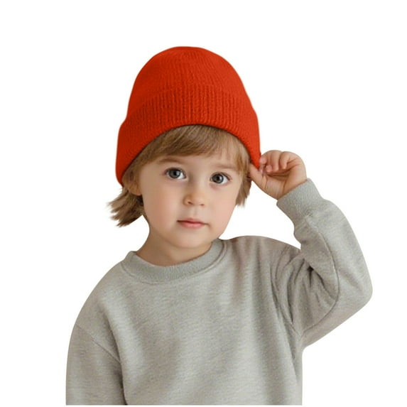 Ugoldhm Toddlers Warm Winter Beanie Hat - Solid Color Elastic Cuff Cotton Knit Hats for Outdoor Activity