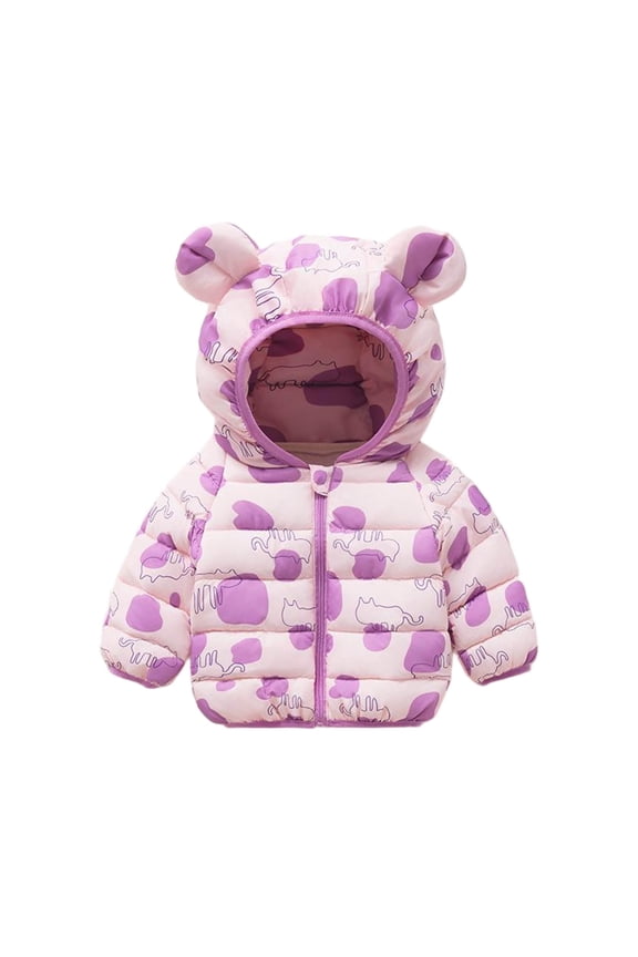 Toddlers Winter Jacket Bear Ear Hooded Cotton Coat Printed Cute Warm Outerwear 0-6 Years