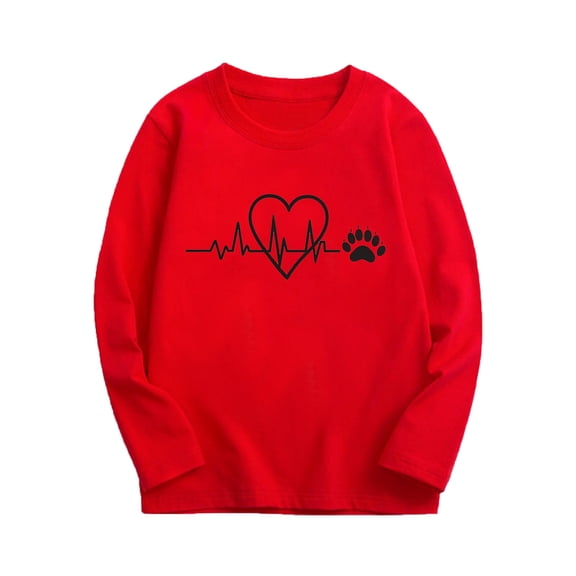 Ugoldhm Toddlers and Girls Tops Round Neck Love Heart Claw Graphic Shirts Fall Long Sleeve Tees