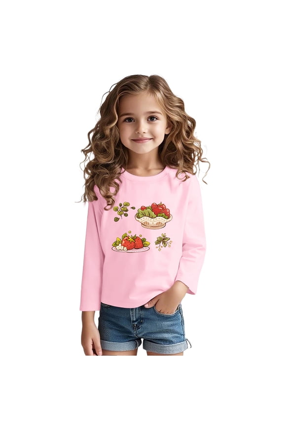 Toddlers and Little Girls Tops Long Sleeve Fruit Printed Shirts Crewneck Clothes for 1-8 Years