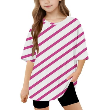 Ugoldhm Tween Girl Casual Wear T-Shirts Basic Short Sleeve Fashion Striped Tee Tops Size 5-15