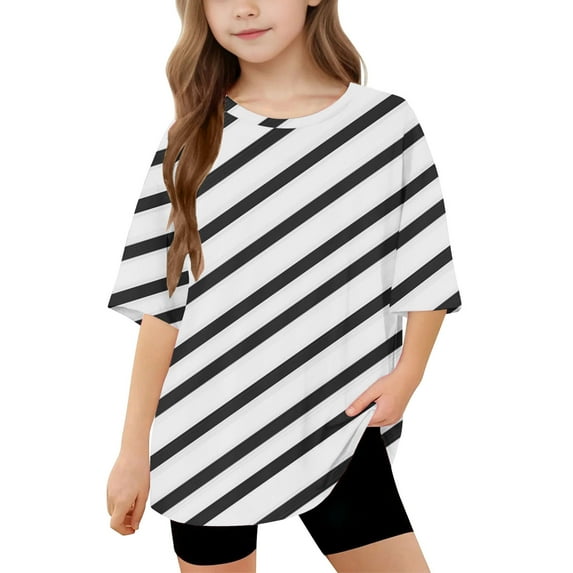 Ugoldhm Tween Girl Casual Wear T-Shirts Basic Short Sleeve Fashion Striped Tee Tops Size 5-15