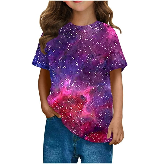 Ugoldhm Tween Girl Casual Wear T-Shirts Short Sleeve Crew Neck Graphic Tees Summer Tops 3-14Years