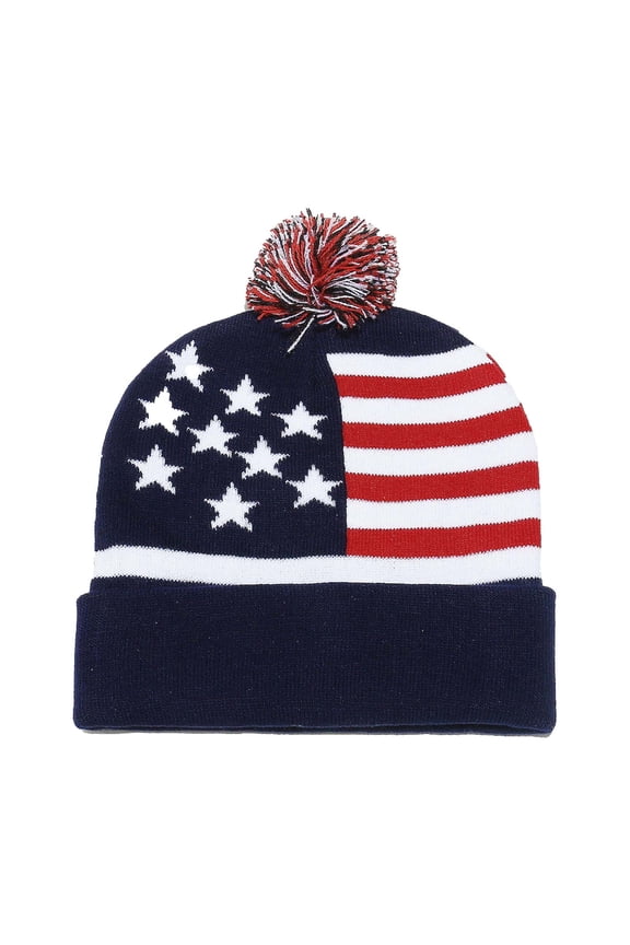 Unisex American Flag Knitted Beanie - Stars & Stripes Print Hat for Winter Warm