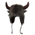 thumbnail image 1 of Ugoldhm Unisex Winter Faux Fur Trapper Hat - Furry Buffalo Style with Horns & Earmuffs, 1 of 7