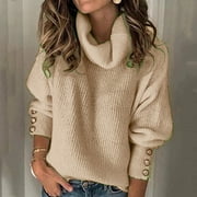 Ugoldhm Women Plus Size Cowl Neck Sweater - Fall Winter Long Sleeve Loose Fit Casual Sweater Winter Fashion Multi-color Sweater Size 3XL