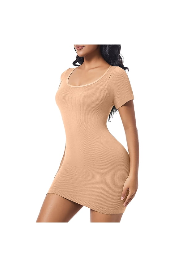 Women's Bodycon Mini Dress - Short Sleeve Scoop Neck Sexy Casual Stretchy T-Shirt Dress