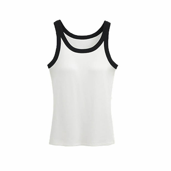 Ugoldhm Women's Crew Neck Ribbed Tank Top - Built-In Bra Racerback Fitted Basic Tank Tee