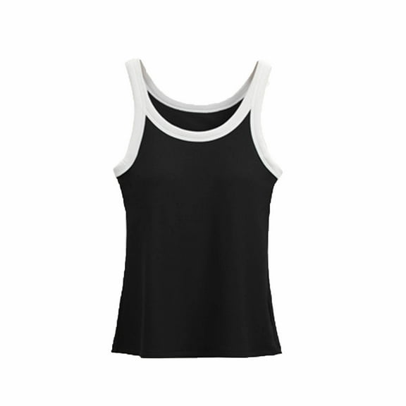 Ugoldhm Women's Crew Neck Ribbed Tank Top - Built-In Bra Racerback Fitted Basic Tank Tee