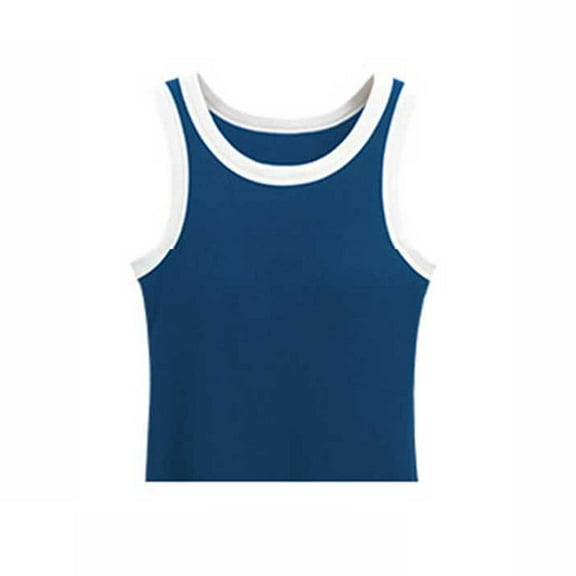 Ugoldhm Women's Crew Neck Ribbed Tank Top - Built-In Bra Racerback Fitted Basic Tank Tee