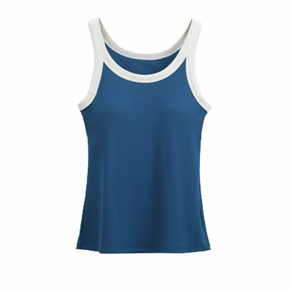 Ugoldhm Women's Crew Neck Ribbed Tank Top - Built-In Bra Racerback Fitted Basic Tank Tee