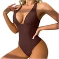 thumbnail image 1 of Ugoldhm Women's Deep V-Neck Bodysuit - Double Straps Tummy Control Thong Shapewear Backless Cami, 1 of 3