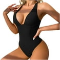 thumbnail image 1 of Ugoldhm Women's Deep V-Neck Bodysuit - Double Straps Tummy Control Thong Shapewear Backless Cami, 1 of 3