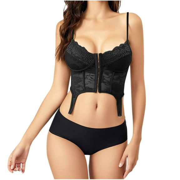 Ugoldhm Women's Front Closure Shapewear Bra - Push Up Flower Lace Spaghetti Strap Corset Cami