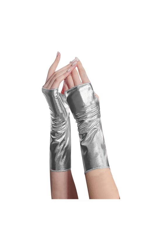 Women's Metallic Fingerless Gloves, Shiny Stretchy Gloves for Stage & Cosplay