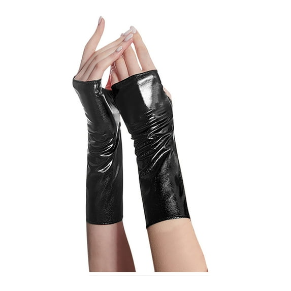 Ugoldhm Women's Metallic Fingerless Gloves, Shiny Stretchy Gloves for Stage & Cosplay