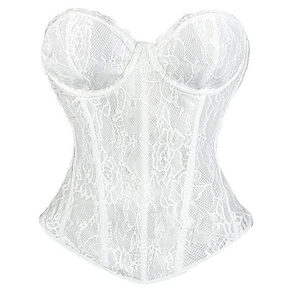 Ugoldhm Women's Overbust Lace-Up Corset Top - Breathable Sheer Lingerie Bustier Bodyshaper