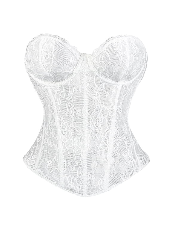 Women's Overbust Lace-Up Corset Top - Breathable Sheer Lingerie Bustier Bodyshaper