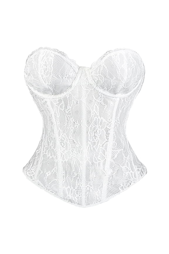Women's Overbust Lace-Up Corset Top - Breathable Sheer Lingerie Bustier Bodyshaper