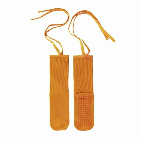 Ugoldhm Women's Pilates & Yoga Grip Socks - Non-Slip Crew Socks with Ribbon for Barre Workouts & Daily Use