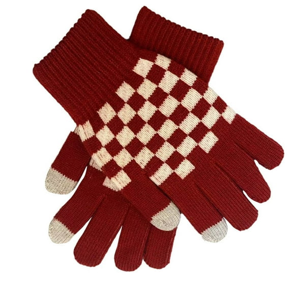 Ugoldhm Women's Plaid Winter Gloves, Thermal Knit with Elastic Cuff for Cold Weather & Outdoor Activities