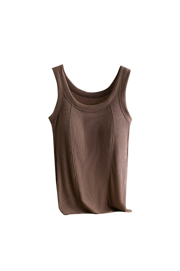 Women's Plus Size Cotton Tank Top with Built-in Bra - U Neck Padded Sleeveless Workout Cami