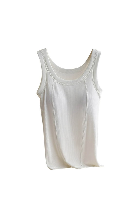 Women's Plus Size Cotton Tank Top with Built-in Bra - U Neck Padded Sleeveless Workout Cami