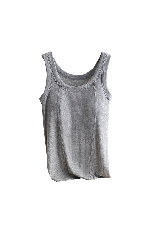 Women's Plus Size Cotton Tank Top with Built-in Bra - U Neck Padded Sleeveless Workout Cami