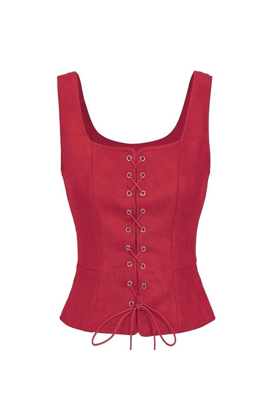 Women's Renaissance Vest - Square Neck Lace-Up Sleeveless Medieval Waistcoat