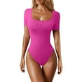thumbnail image 1 of Ugoldhm Women's Ribbed Stretchy Bodysuit - Square Neck Short Sleeve Slim Breathable Shapewear Top, 1 of 3