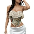 thumbnail image 1 of Ugoldhm Women's Ruffle Embroidered Lace Corset - Strapless Bow Tie Going Out Bustier Crop Top, 1 of 4