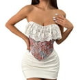 thumbnail image 1 of Ugoldhm Women's Ruffle Embroidered Lace Corset - Strapless Bow Tie Going Out Bustier Crop Top, 1 of 4
