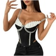 thumbnail image 1 of Ugoldhm Women's Ruffle Embroidered Lace Corset - Strapless Bow Tie Going Out Bustier Crop Top, 1 of 4