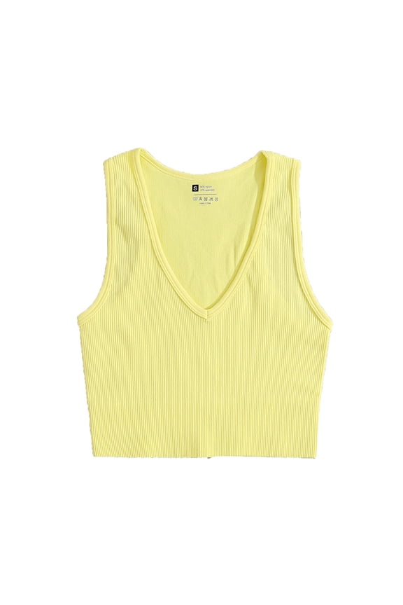 Women's Seamless Crop Top - Deep V-Neck Ribbed Tank Tee, Body Shaping Underwear