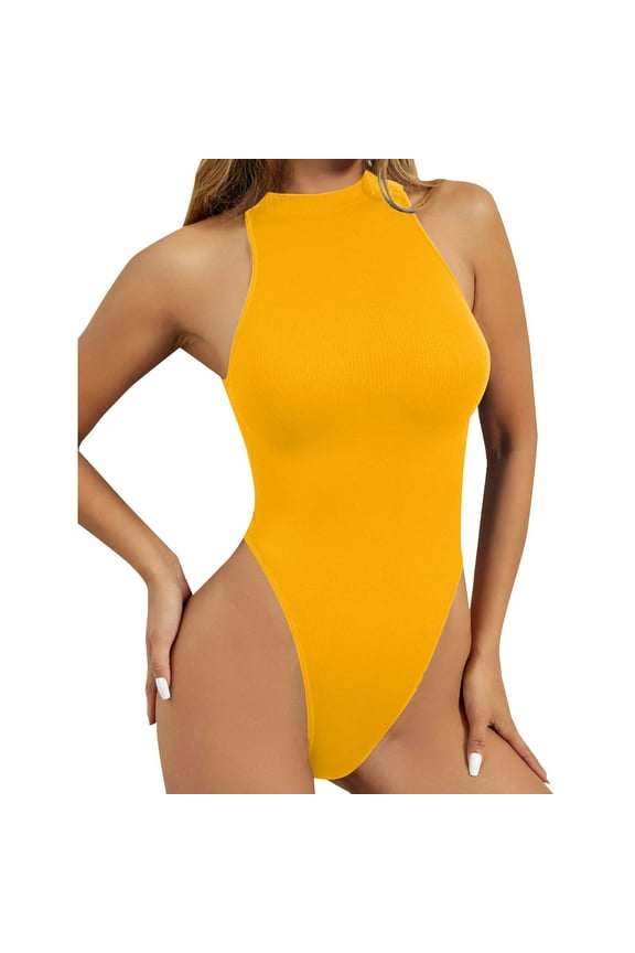 Women's Seamless Halter Neck Shapewear - Sleeveless Tummy Control High-Cut Bodysuit