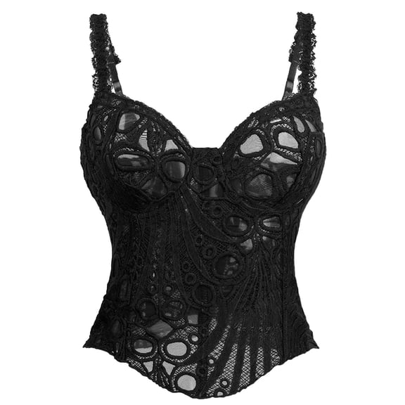 Ugoldhm Women's Sheer Floral Lace Corset - Textured Lace-Up Overbust Bustier Body Shaper Wear