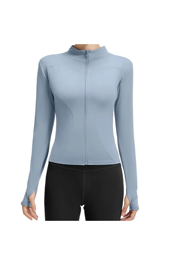 Women's Slim Fit Running Jacket - Full Zip Lightweight Stretchy Athletic Top with Thumb Holes