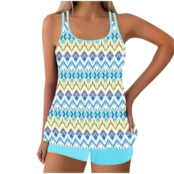 Ugoldhm Modest Bathing Suit for Curvy Women - Plus Size Two-Piece with Vibrant Hawaiian Print