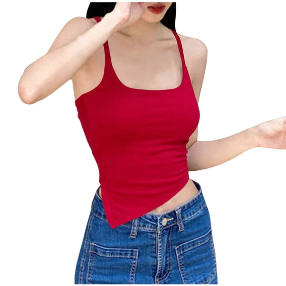 Ugoldhm Women's Trendy Backless Vest - Slim Shapewear Sleeveless Built-in Bra Asymmetric Hem Camisole