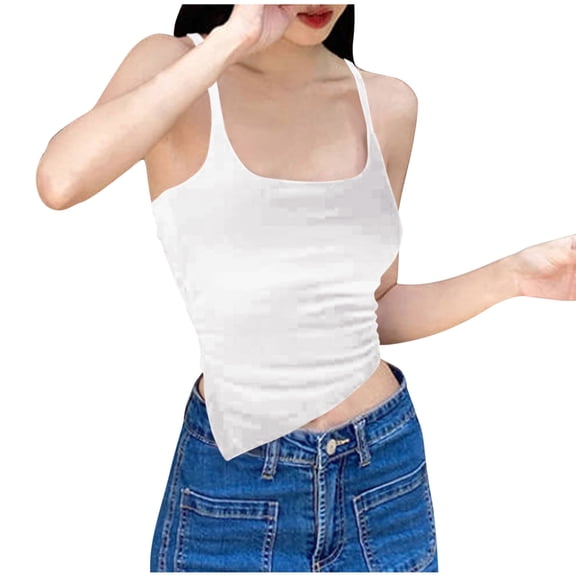 Ugoldhm Women's Trendy Backless Vest - Slim Shapewear Sleeveless Built-in Bra Asymmetric Hem Camisole