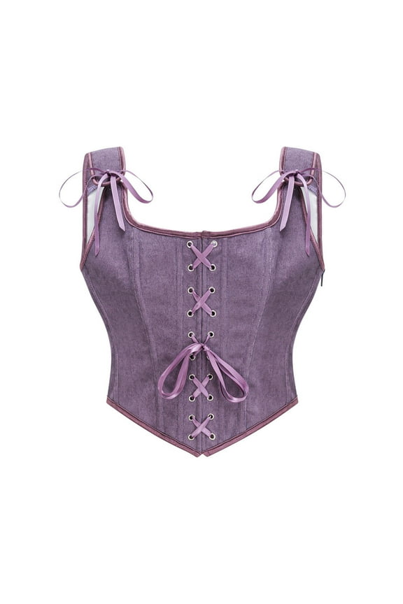 Women's Vintage Renaissance Corset Top - Lace-Up Overbust Shapewear Bustier with Strap