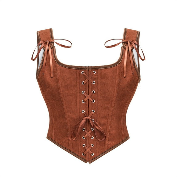 Ugoldhm Women's Vintage Renaissance Corset Top - Lace-Up Overbust Shapewear Bustier with Strap