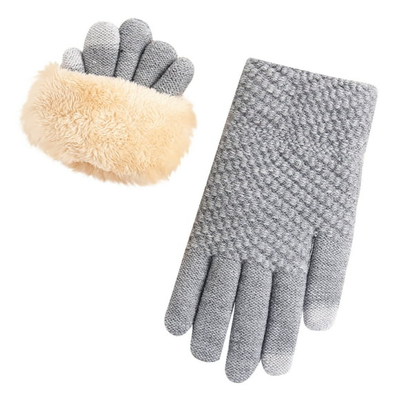 Ugoldhm Women's Winter Gloves - Thermal Furry Fleece Lined - Knit Windproof Gloves for Cold Weather