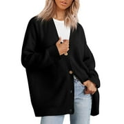 Ugoldhm Womens Cardigans - V Neck Button Down Womens Sweaters Open Front Cardigan Sweaters Black Cardigan Size S
