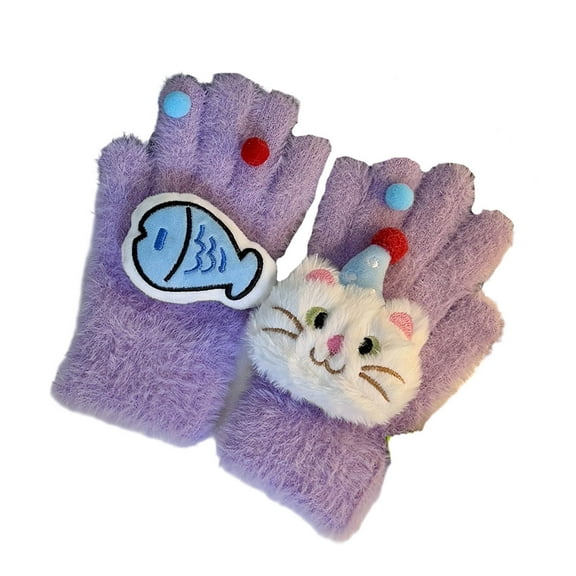 Ugoldhm Womens Winter Full Fingers Gloves - Thermal Fuzzy Warm Gloves with 3D Cartoon Doll