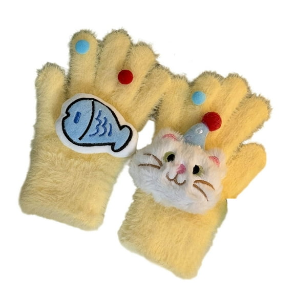 Ugoldhm Womens Winter Full Fingers Gloves - Thermal Fuzzy Warm Gloves with 3D Cartoon Doll